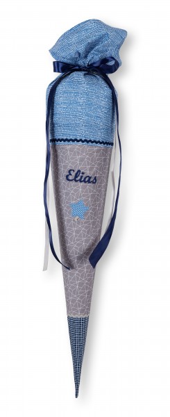 Crepes Suzette Schultüte mit Namen Grau Blau