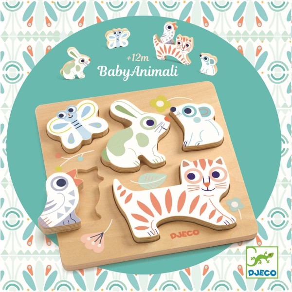 Djeco Baby White Holzpuzzle Baby Animali 1+