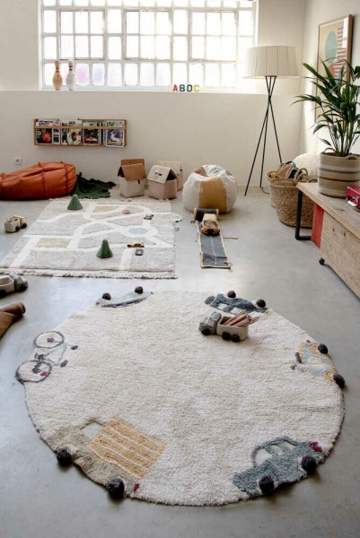 Lorena Canals Kinderteppich Wheels rund Autos 140cm