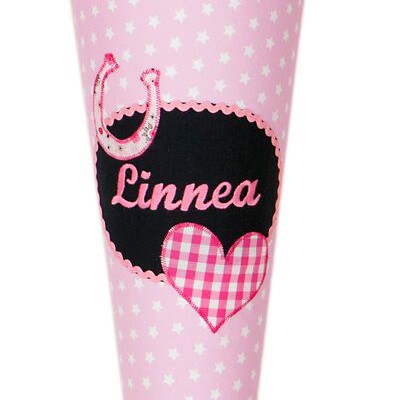 Crepes Suzette Schultüte mit Namen Hufeisen rosa