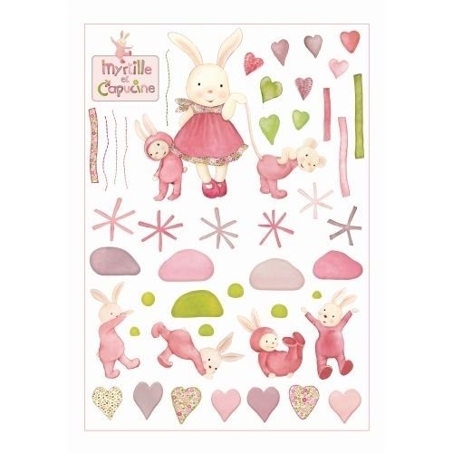 Moulin Roty Wandstickerset Hasen und Mäuse rosa Wandsticker RAUMGESTALTUNG