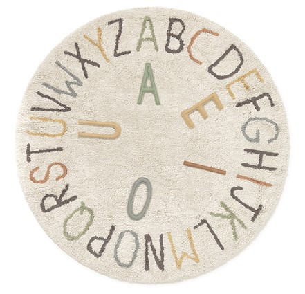 Lorena Canals runder Kinderteppich ABC natural farbig