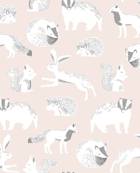 Eijffinger Mini Me Kindertapete Waldtiere rosa