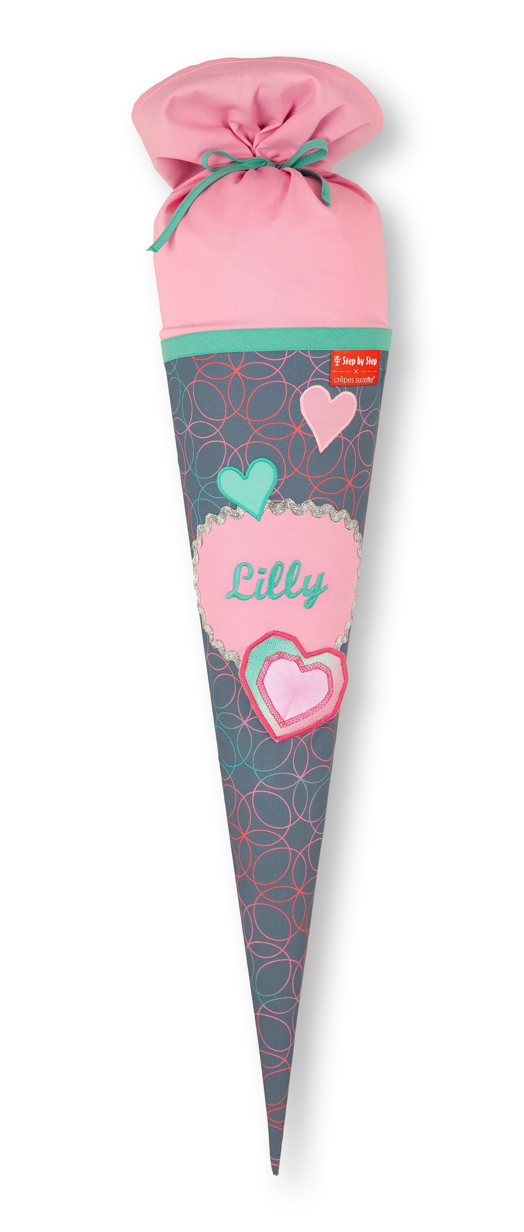 Crepes Suzette Schultüte mit Namen Step by Step Lilly Glitter Heart