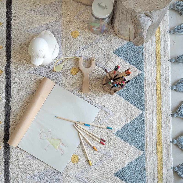 Lorena Canals Teppich Azteca natural vintage blue waschbar 120x160cm