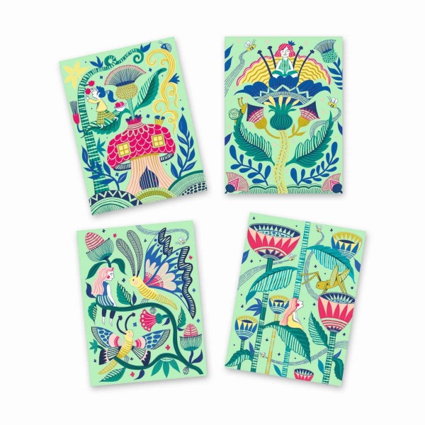 Djeco pastellfarbene Kratzbilder Fantasiegarten 7+