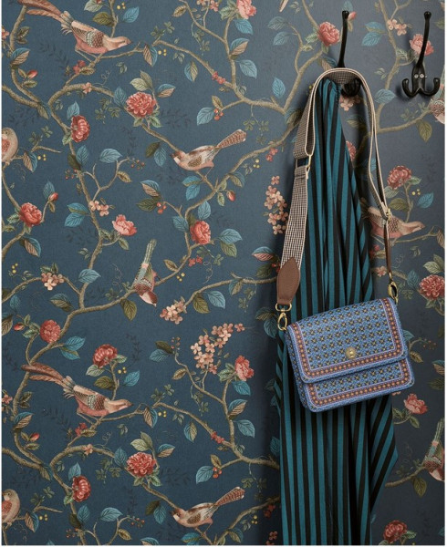 Pip Studio romantische Vliestapete Blumen Dunkelblau