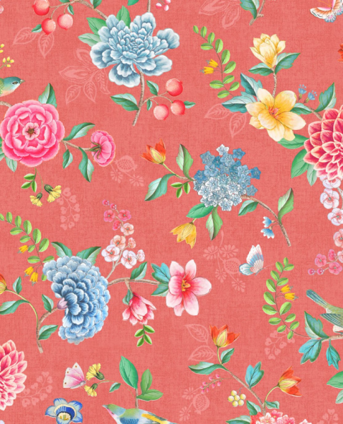 Pip Studio 5 Vliestapete Rot mit bunten Blumen