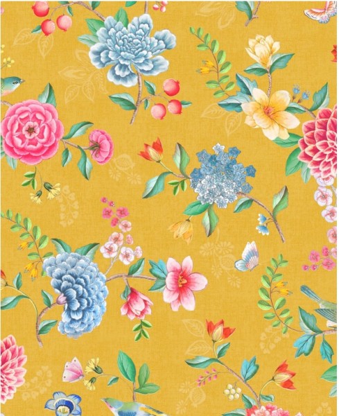Pip Studio 5 Vliestapete Gelb mit bunten Blumen