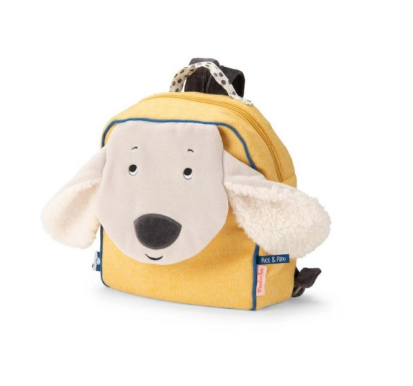 Moulin Roty Puce und Pilou Stoffrucksack Hund gelb