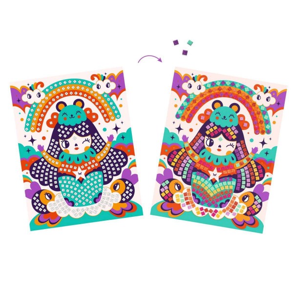 Djeco Bastelset Mosaiken Glitzer Kokeshi 5+