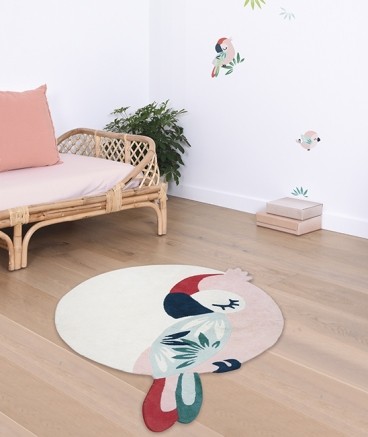 Lilipinso runder Baumwollteppich Papagei Rosa 120x160