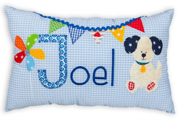 Crepes Suzette Namenskissen Hund und Wimpelkette Joel