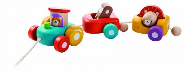 Plantoys Nachziehspielzeug fröhliche Lokomotive 1+