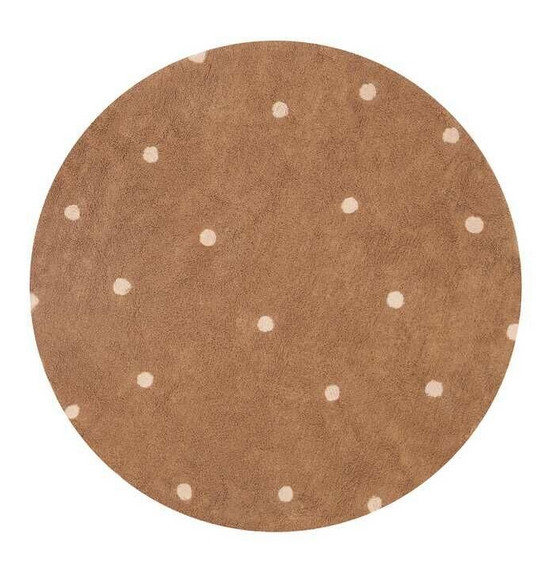 Lorena Canals waschbarer Kinderteppich rund mit Punkten Kastanienbraun