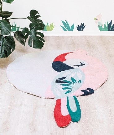 Lilipinso runder Baumwollteppich Papagei Rosa 120x160