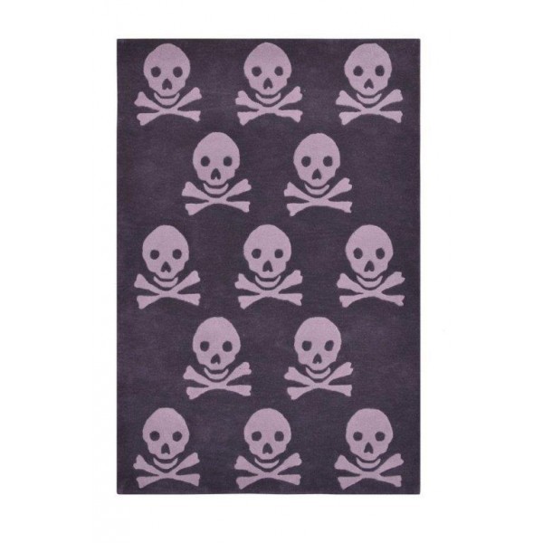 Lorena Teppich Wolle Totenkopf grau/hellgrau 140x200