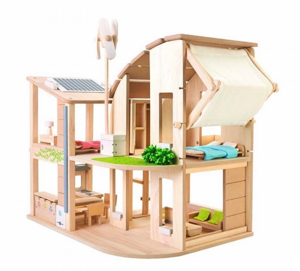 Plantoys Puppenhaus Öko mit Möbeln 3+