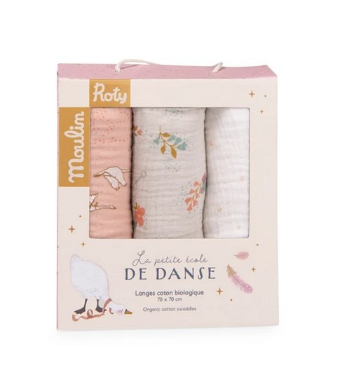 Moulin Roty Mulltücher 3er Set Rosa Naturfarben