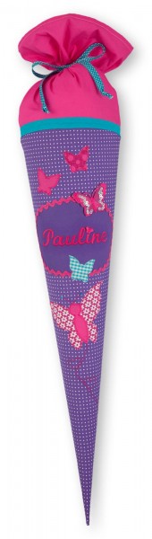 Crepes Suzette Schultüte mit Namen Schmetterlinge lila