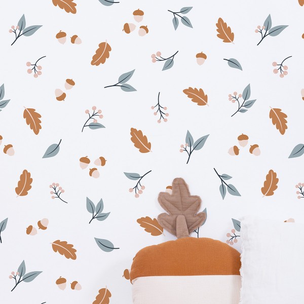 Lilipinso Kinderzimmertapete Vliestapete Herbstblätter und Eicheln rosa