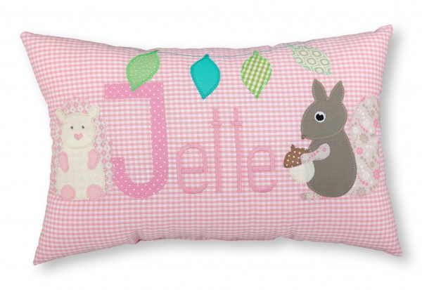 Crepes Suzette Namenskissen Eichhörnchen und Igel