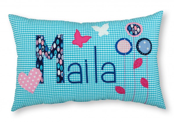 Crepes Suzette Namenskissen Blumenwiese türkis