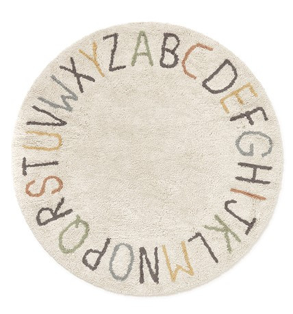 Lorena Canals runder Kinderteppich ABC natural farbig