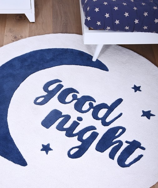 Lilipinso Baumwollteppich rund Good Night helllgrau