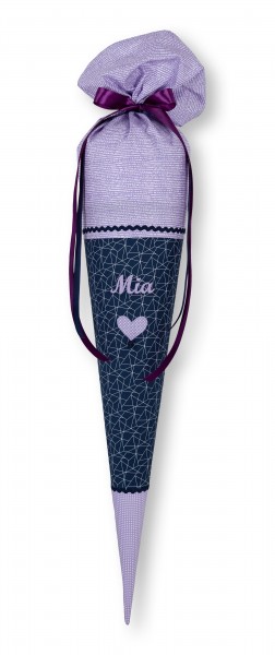 Crepes Suzette Schultüte mit Namen Dunkelblau Flieder