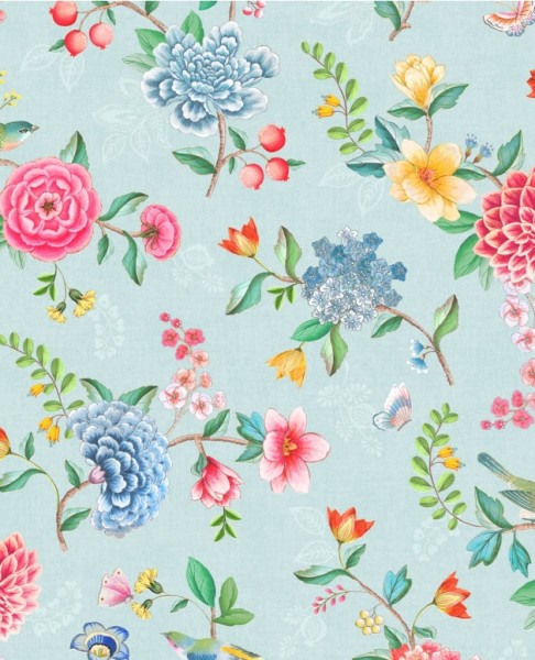 Pip Studio 5 Vliestapete Blau mit bunten Blumen