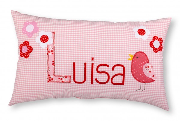 Crepes Suzette Namenskissen Vögelchen rosa