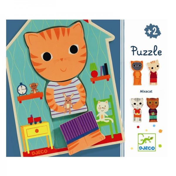 Djeco Holzpuzzle Mixacat 2+