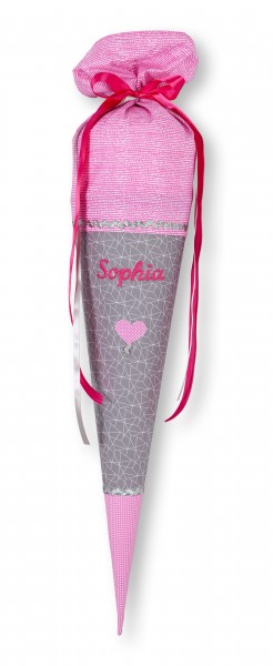 Crepes Suzette Schultüte mit Namen Grau Pink