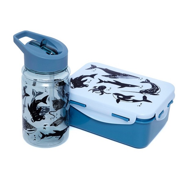 Petit Monkey Lunchbox Brotbox Meerestiere blau