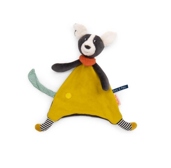 Moulin Roty Puce and Pilou Schmusetuch Hund Puce gelb mit Schnullerhalter