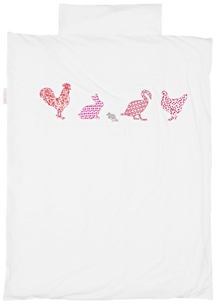 Taftan Bettwäsche Huhn und Freunde weiss 135x200