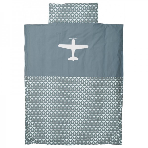 Taftan Bettwäsche Flugzeuge graublau 140x200cm