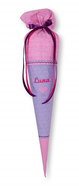 Crepes Suzette Schultüte mit Namen Flieder Rosa