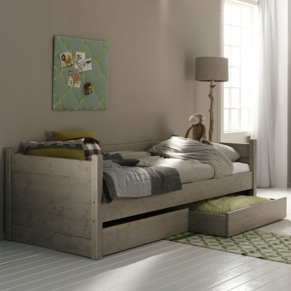 Alta Bettcouch mit Schubladen Stone Grey 90x200cm Massivholz