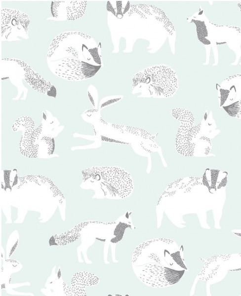 Eijffinger Mini Me Kindertapete Waldtiere blau