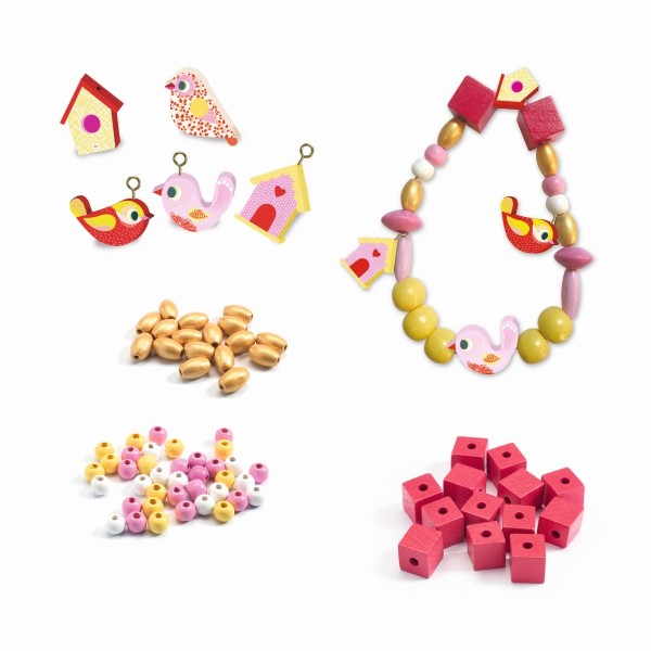 Djeco Schmuck basteln aus Holzperlen süße Vögel 4+