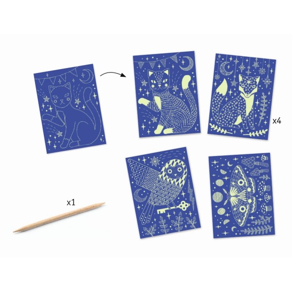 Djeco nachtleuchtende Kratzbilder In der Nacht 6+