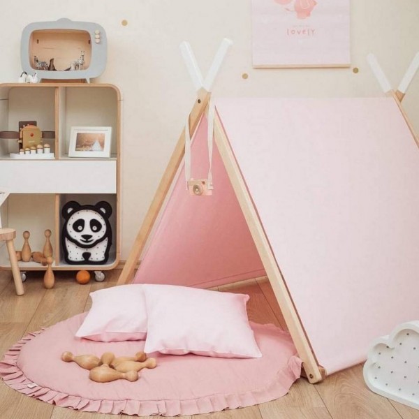 WigiWama Spielmatte mit Rüschen Samt Rosa 110cm