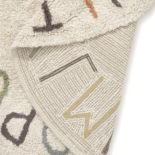 Lorena Canals runder Kinderteppich ABC natural farbig