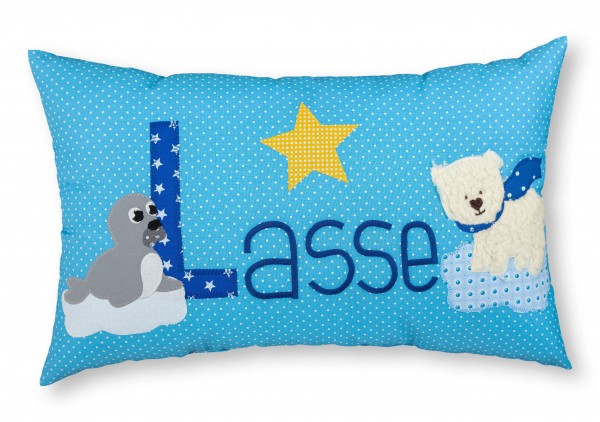 Crepes Suzette Namenskissen Eisbär blau Lasse