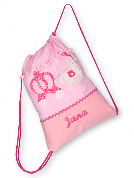 Crepes Suzettes Turnbeutel mit Namen bestickt Prinzessinnenkutsche