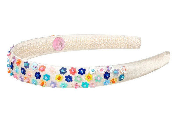 Souza Haarreifen Geonna creme mit bunten Glitzerblüten