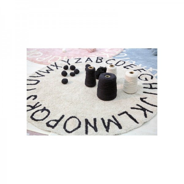 Lorena Canals runder Kinderteppich ABC natural black