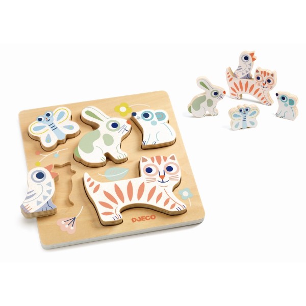Djeco Baby White Holzpuzzle Baby Animali 1+